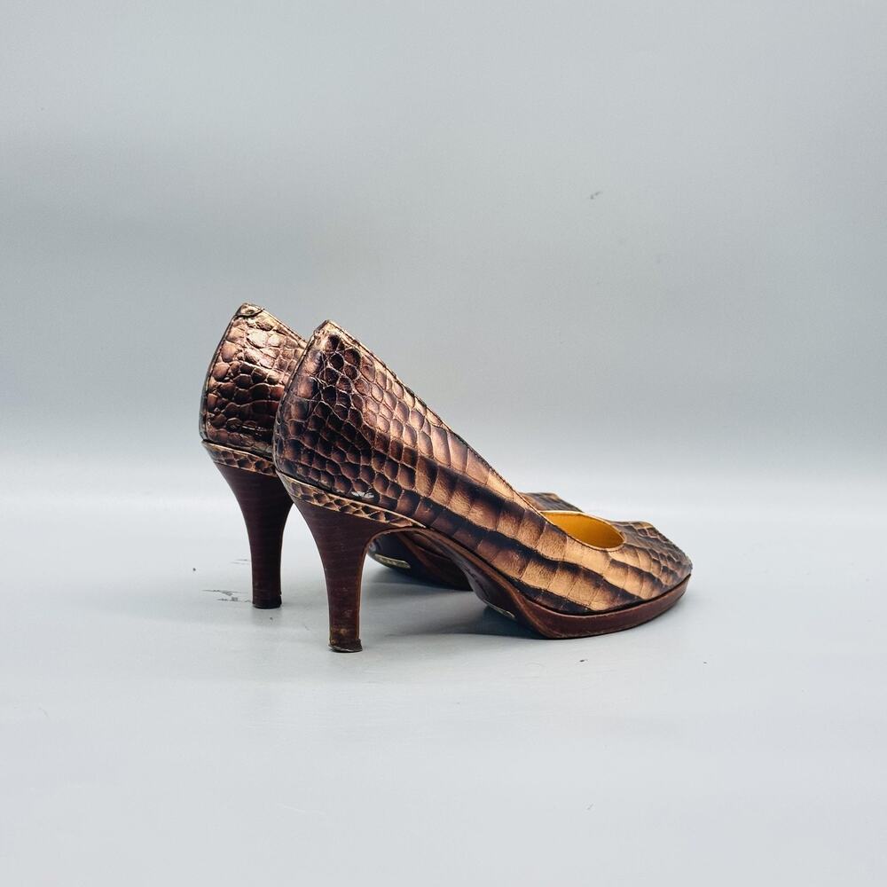 Cole Haan Shoes Womens 6 Brown Snake Embossed Leather Peep Toe Vintage Pumps - Picture 7 of 11